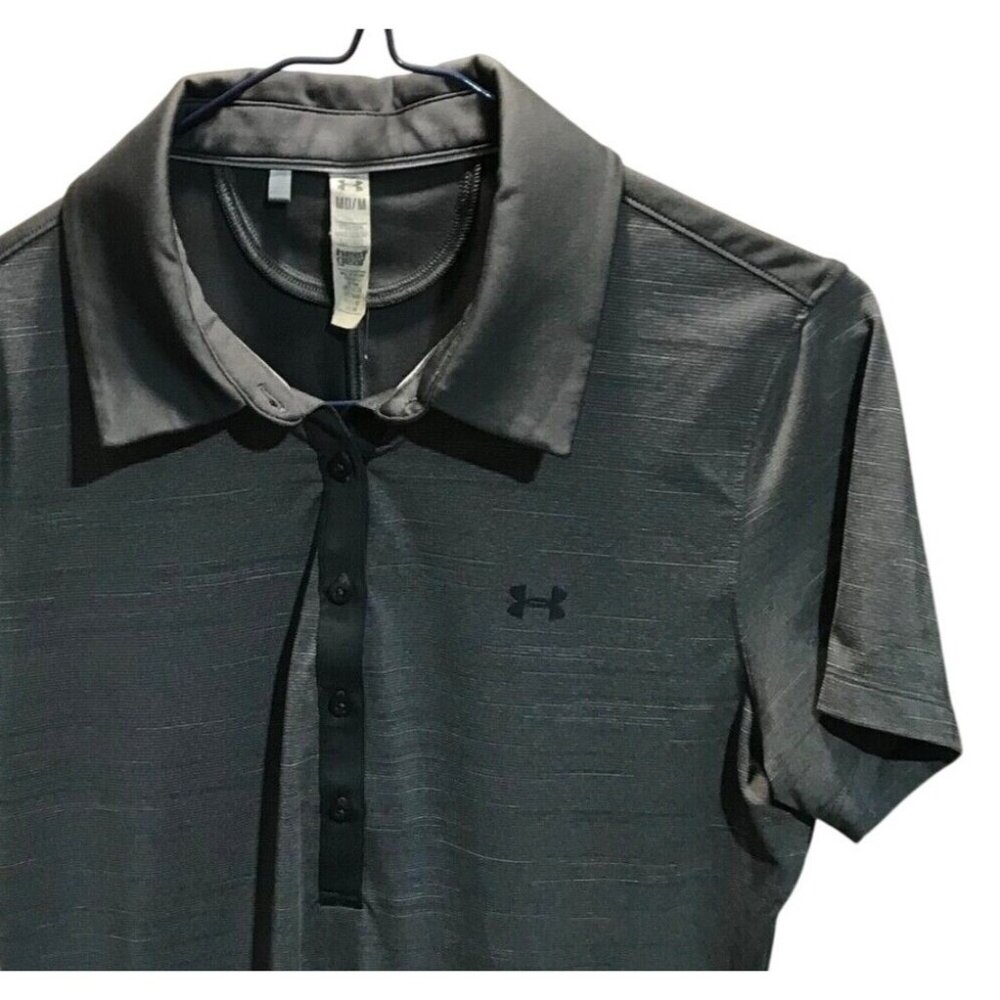 Under Armour Women's  Medium Short Sleeve Golf Polo Shirt Gray Heat Gear